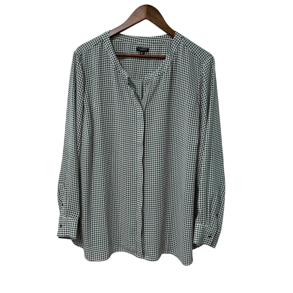 Talbots Tunic Top Womens 2X Petite Button Up Houndstooth Split Neck Office Prepp